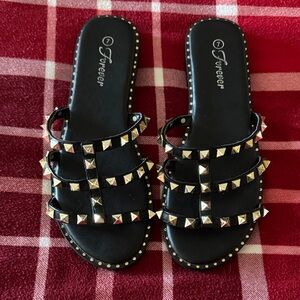 Forever 21 Black Sandals with gold Studs